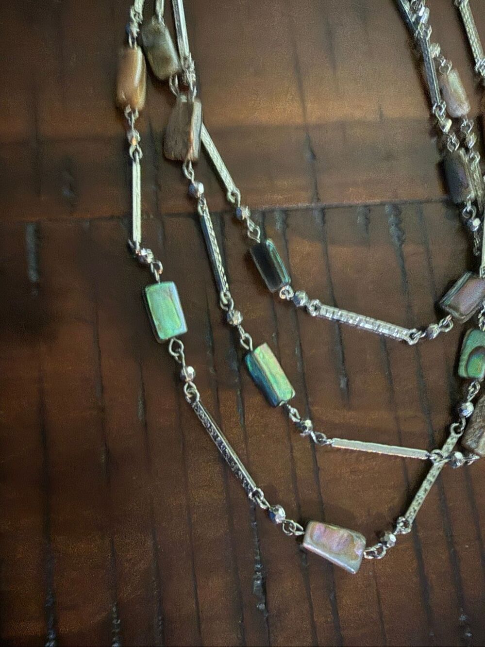 Cookie Lee abalone shell multi strand silver necklace